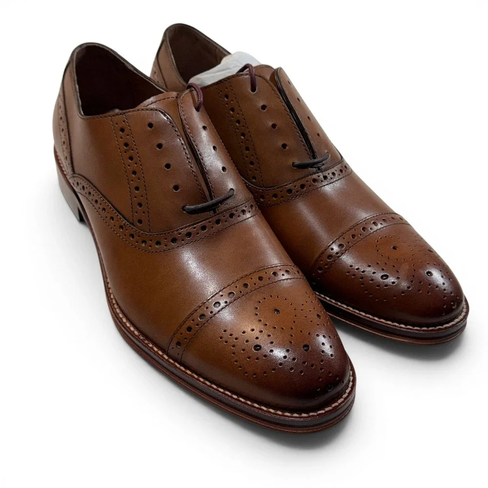 Johnston & Murphy Conard Tan Calfskin Leather Cap Toe Brogue Oxford Shoes 9 M